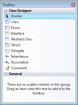 The Class Diagram toolbox