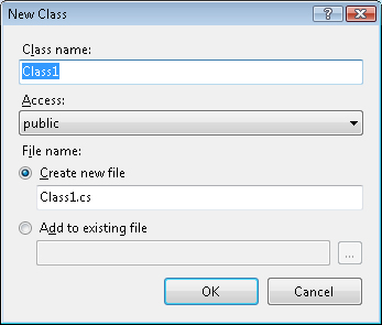 The New Class dialog box