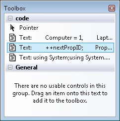 A toolbox with code buttons