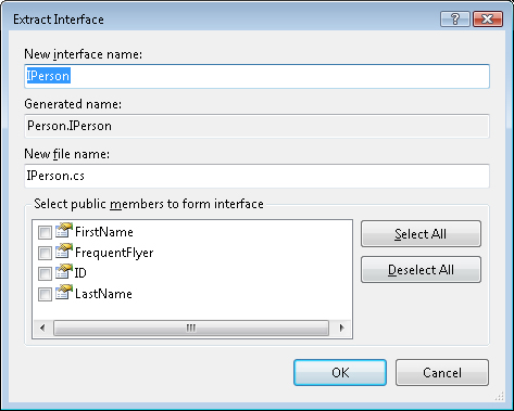 The Extract Interface dialog box