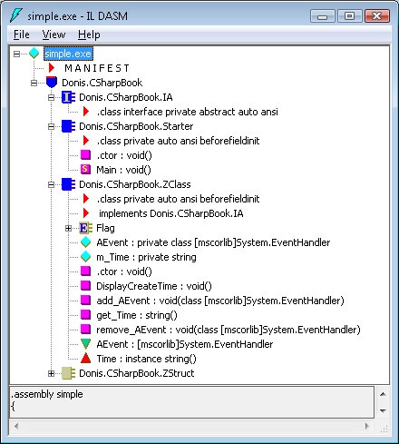 The simple.exe assembly displayed in ILDASM