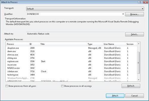 The Attach To Process window