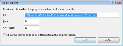 The File Breakpoint dialog box