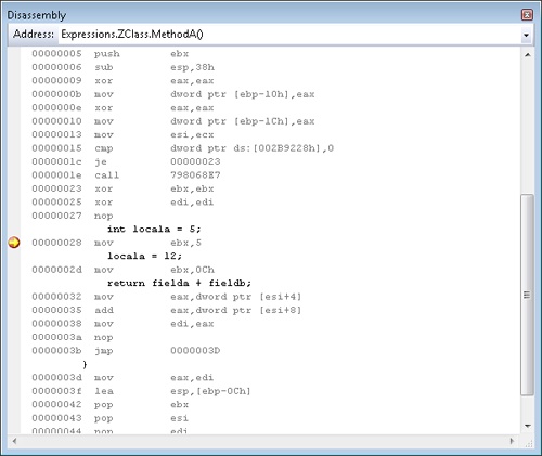 Disassembly window