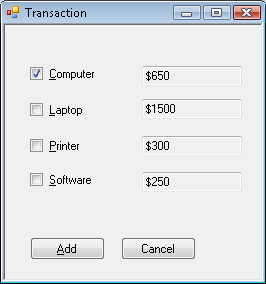 The Store application’s Transaction dialog box