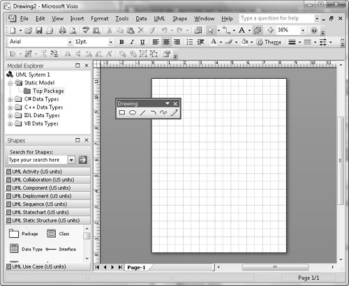 Visio environment for a new template.