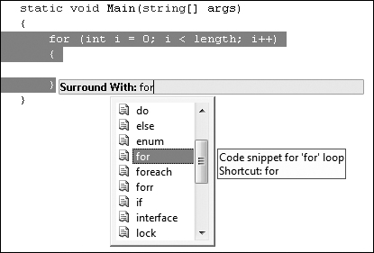 Tip 2.44: How to insert a code snippet around a block of code