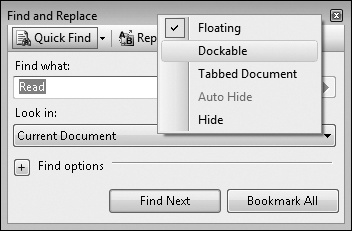 Tip 3.16: How to dock the Find And Replace window