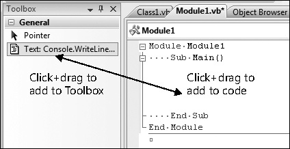 Tip 5.14: You can drag and drop code onto the Toolbox’s General tab