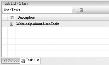 Tip 5.24: You can use the Task List to create user tasks that are separate from your code