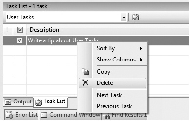 Tip 5.24: You can use the Task List to create user tasks that are separate from your code