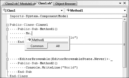 Tip 5.41: You can mark methods and types as Hidden so that they don’t appear in Microsoft IntelliSense or in the Object Browser