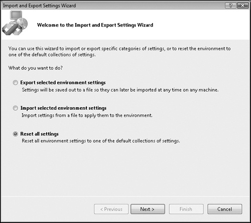 Tip 6.2: How to reset your environment settings via Tools–Import And Export Settings