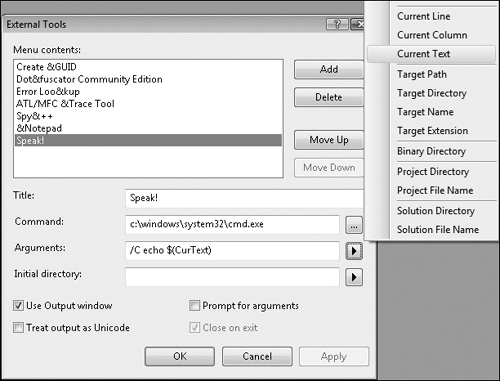 Tip 6.13: You can have your external tool’s text displayed in the Output window