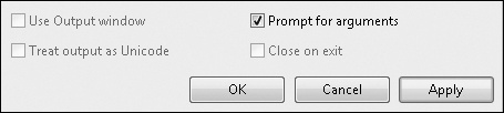 Tip 6.15: You can prompt for arguments when you run an external tool