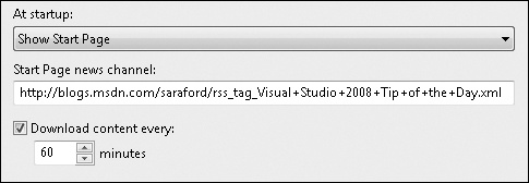 Tip 6.20: You can change the RSS feed on the Visual Studio Start Page