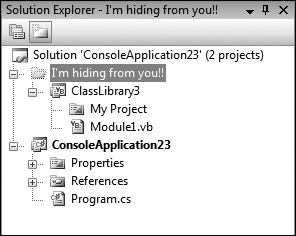 Tip 7.4: You can use solution folders to hide projects