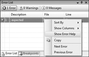 Tip 7.30: You can view an error’s documentation directly from the Error List