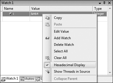 Tip 7.35: You can view numeric values in hexadecimal format in your debug windows