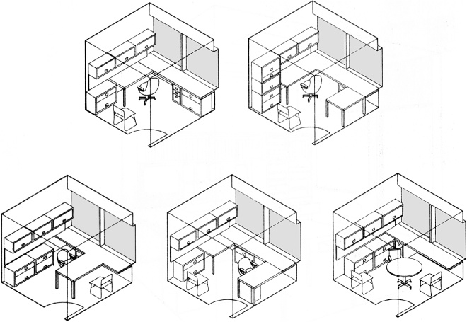 Designs for productivity offices at IBM's Santa Teresa Laboratory. Developers reported that their productivity increased about 11 percent when they moved into these offices. Copyright 1978 International Business Machines Corporation. Reprinted with permission from IBM Systems Journal, vol. 17, No. 1.