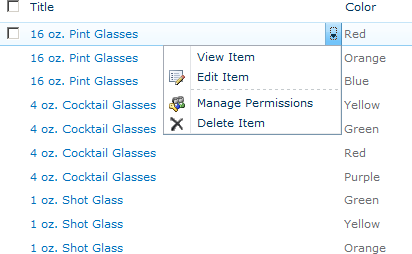 Using the drop-down menu to edit or view a list item.