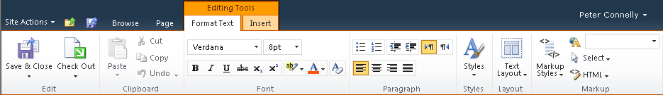 The Editing Tools contextual tab set: the Format Text tab.