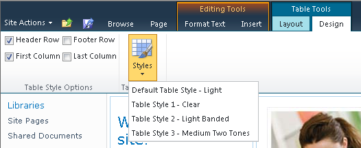 The Design tab in Table Tools.