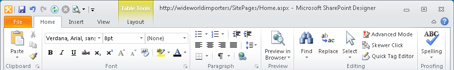 Use the Home tab to format static text and add hyperlinks.