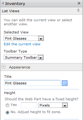 One completed Inventory Web Part.