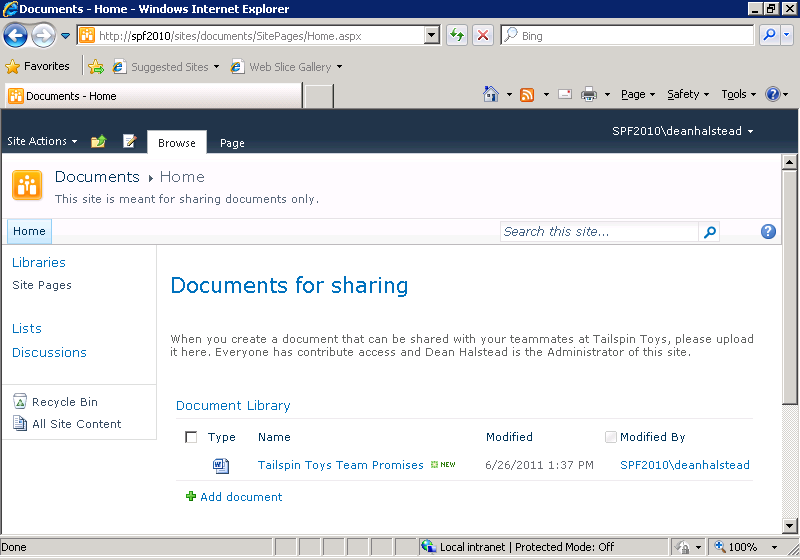 The simplest IA for a SharePoint document sharing site.