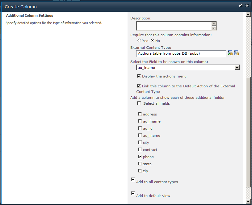 Creating an External Data Column.