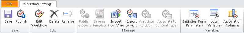 On the Workflow Settings tab, you can save, edit, manage workflows, and create and manage variables.