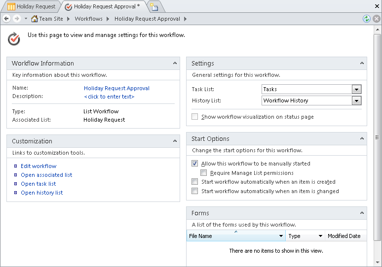 Use the Workflow Settings page to configure the workflow.