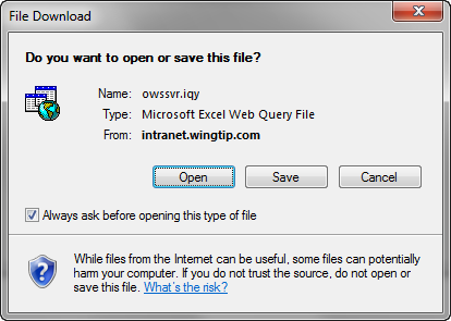 Downloading the Excel Web Query File.