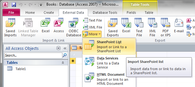 Importing a SharePoint list.