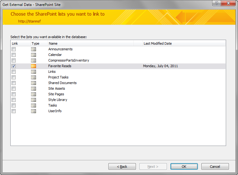 Choosing a list to display in the database.