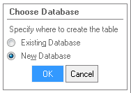 Choosing a database in which to create a table.