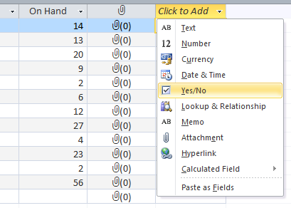 Adding a Yes/No Column.