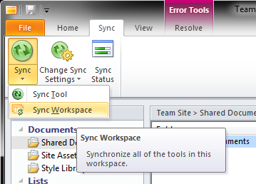 Synchronizing the SharePoint Workspace.