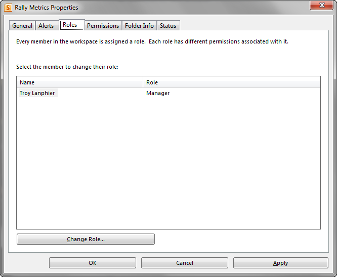 The Properties window, showing the Roles tab selected.