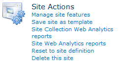 The Site Actions menu.