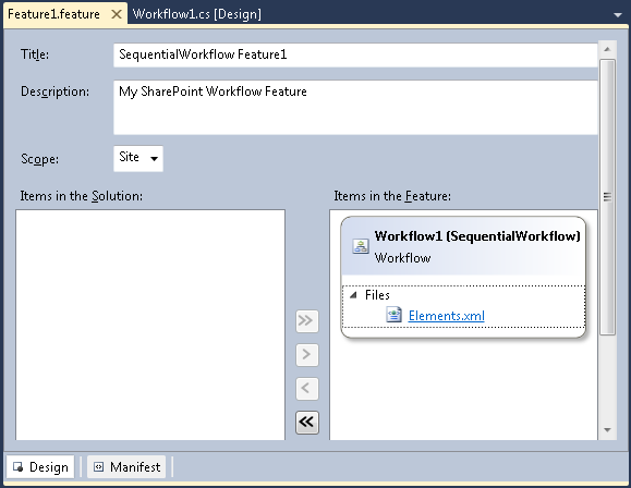 Visual Studio provides additional interfaces that allow existing items in a solution or project to be added, updated, or removed from the feature.