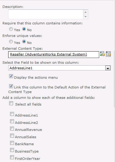 Defining an external column