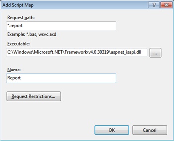 Adding an IIS script map for .report requests.