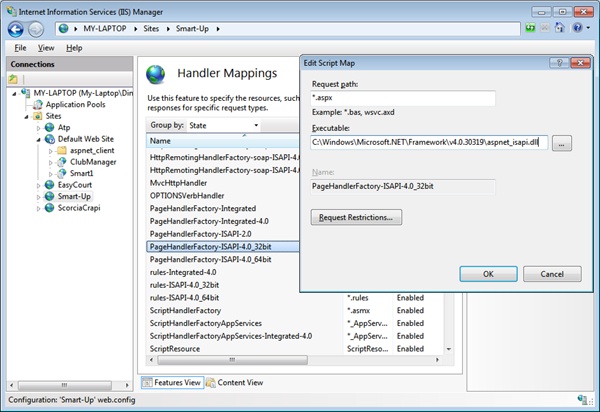 Setting the handler for resources with an .aspx extension.