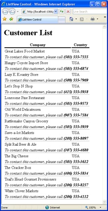 A tabular layout built with the ListView control.