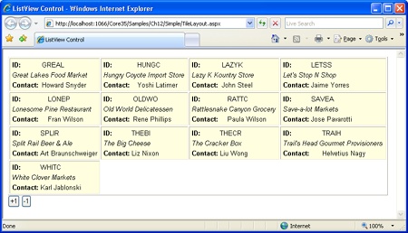 A four-cell tiled layout built with the ListView control.