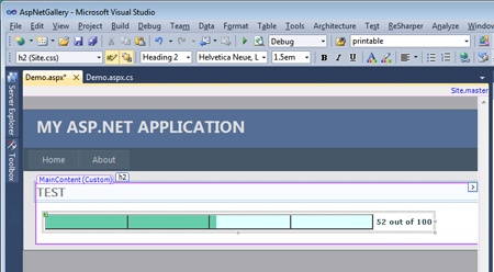 The SimpleGaugeBar control in action in the Visual Studio designer.