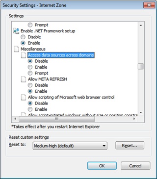 Tweaking the cross-domain call setting of Internet Explorer.