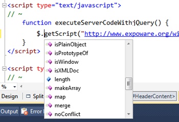 IntelliSense support for jQuery code.